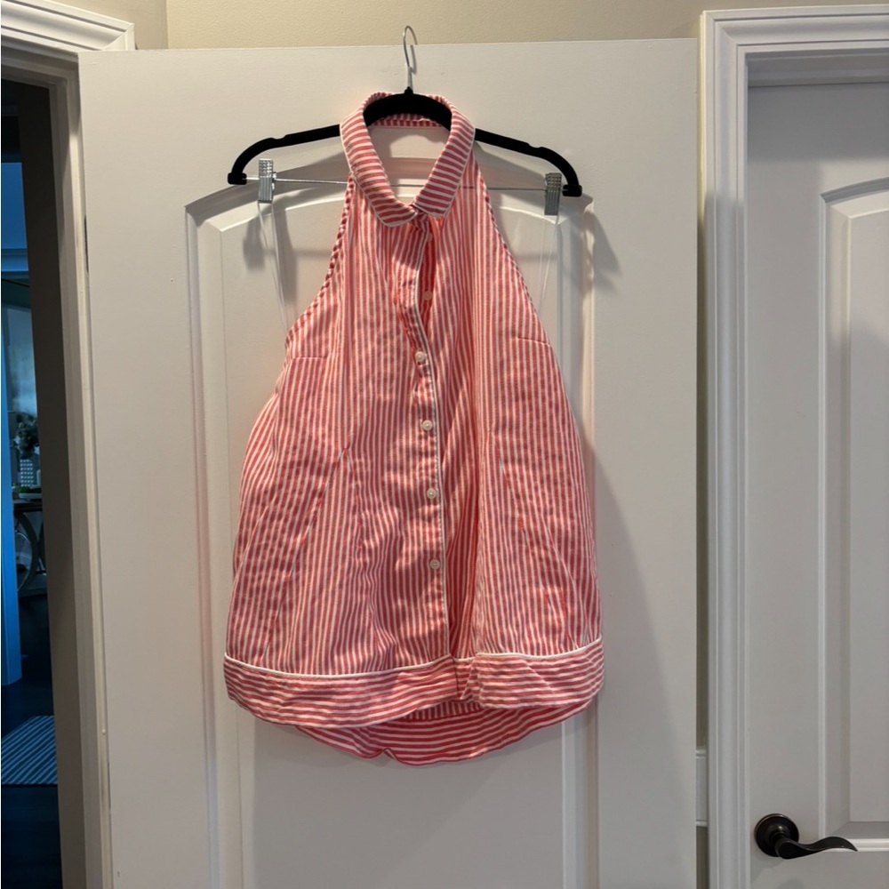 By Anthropologie button-front halter swing blouse red/white - Picture 5 of 7